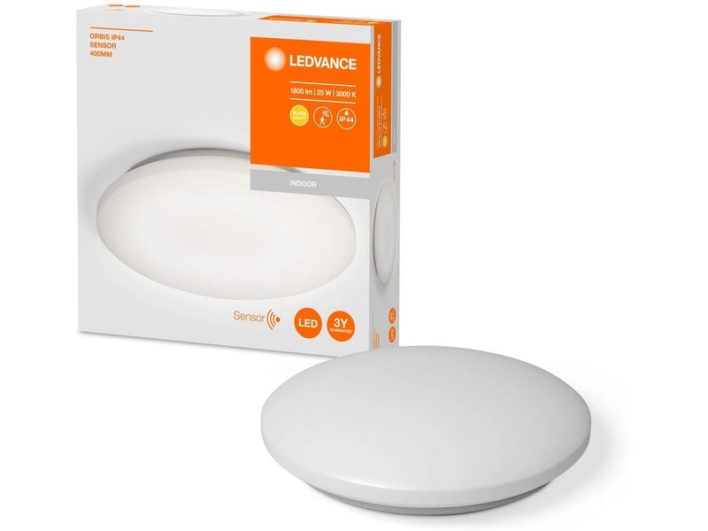 Ledvance Deckenleuchte ORBIS Sensor, 22 W, Ø 40 cm, Weiss Spritzwasser geschützte LED-Deckenleuchte mit Sensor