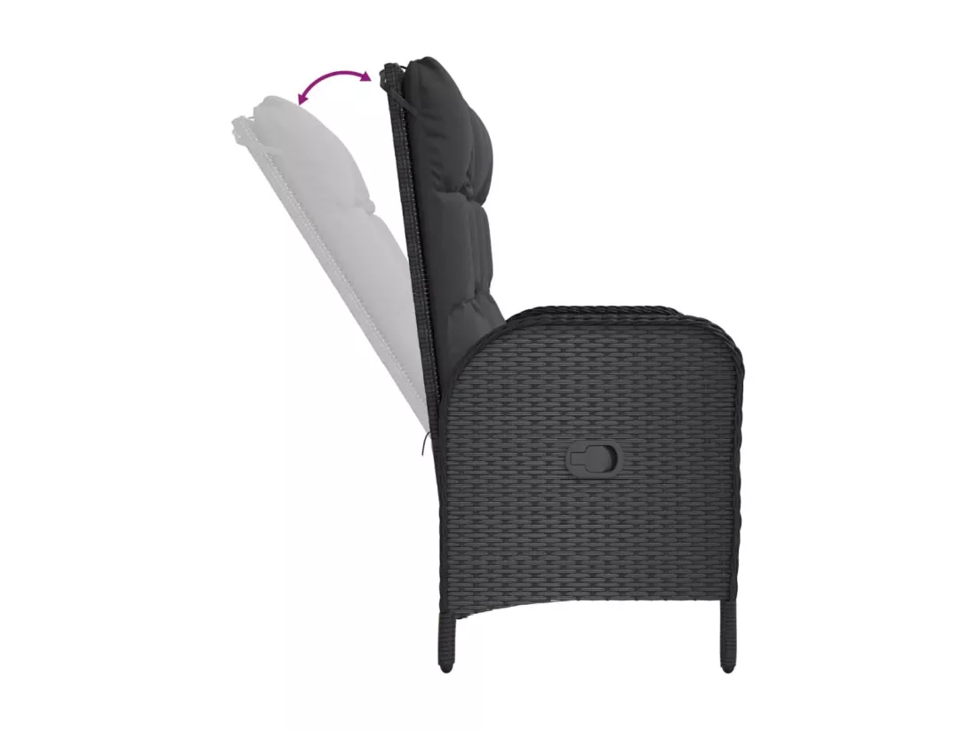 Banc de jardin inclinable avec coussins 107cm Poly rotin Noir