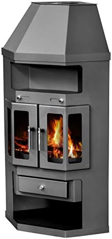 EEK A Eck-Kaminofen Victoria Panama2 mit Flügeltüren, gussgrau, dauerbrandfähig – 9kW