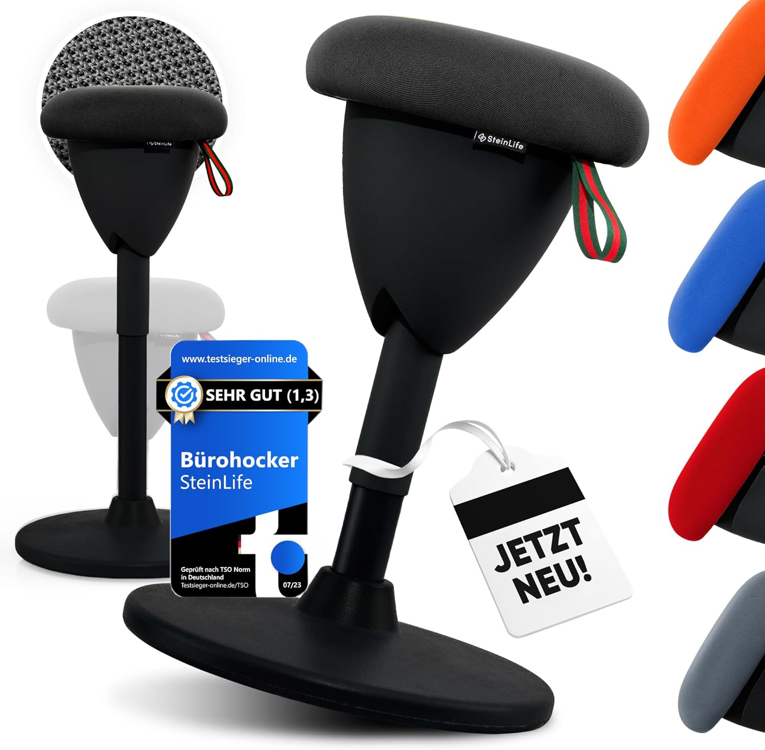 Bürohocker Ergonomisch [TESTSIEGER] Stehhocker Höhenverstellbar [58-83cm] Ergonomischer Hocker für Büro [Schwingeffekt] Wackelhocker Sitzhocker | Arbeitshocker rutschfest Rund