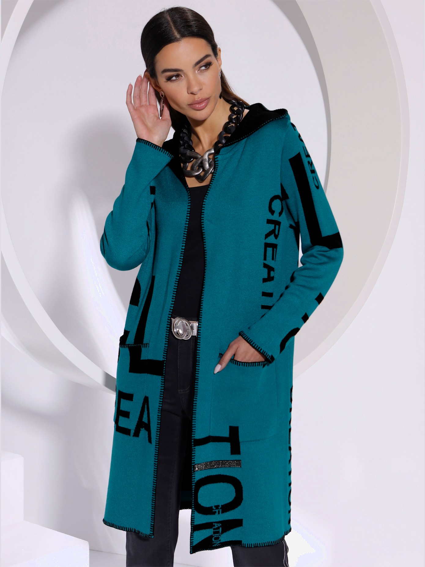 Veste en tricot forme ouverte et longue tendance