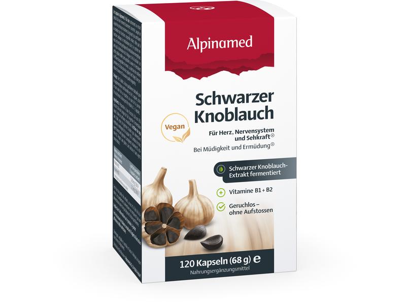 Alpinamed Schwarzer Knoblauch 120 Kapseln Nahrungsergänzung mit schwarzem Knoblauch und B-Vitaminen