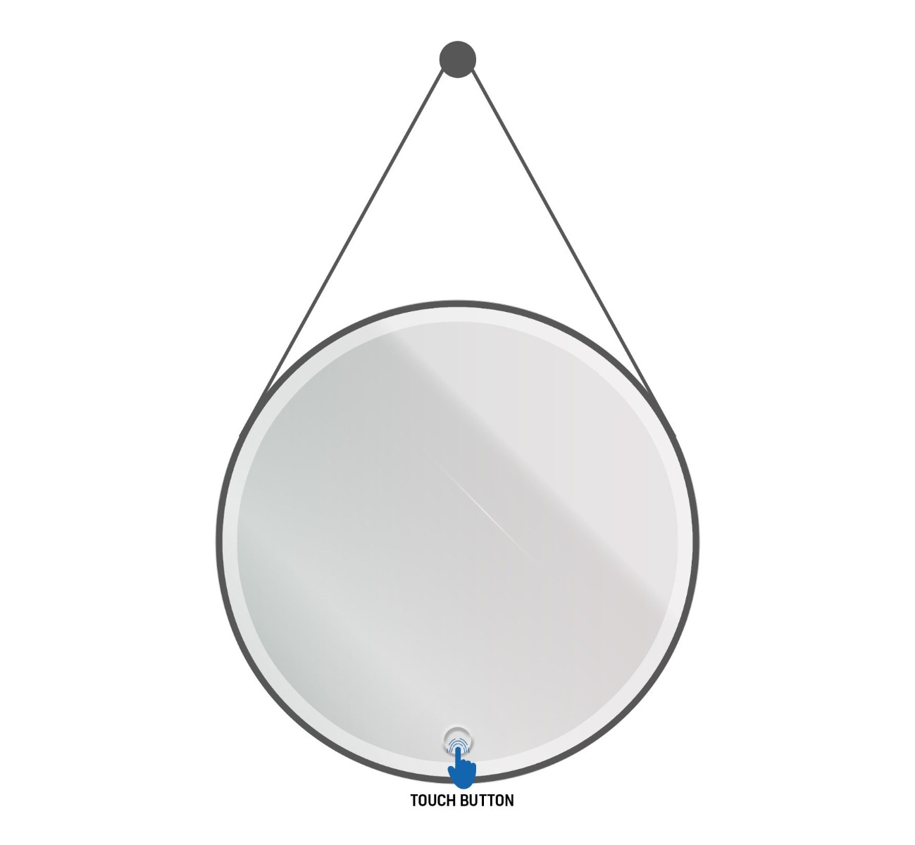Sanigoods Luna ronde spiegel met verlichting en ophangband 80cm zwart mat