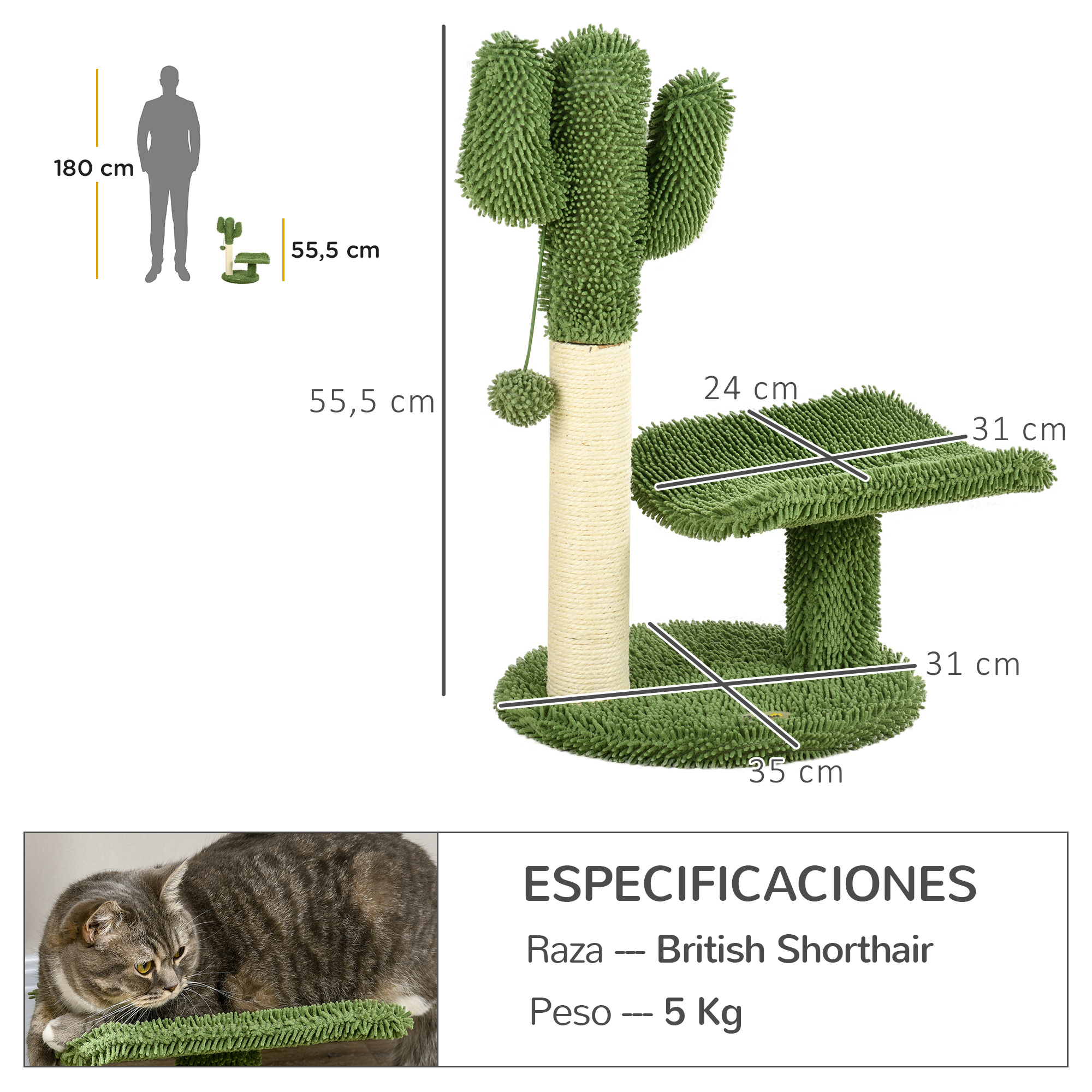 Árvore para gatos verde PawHut