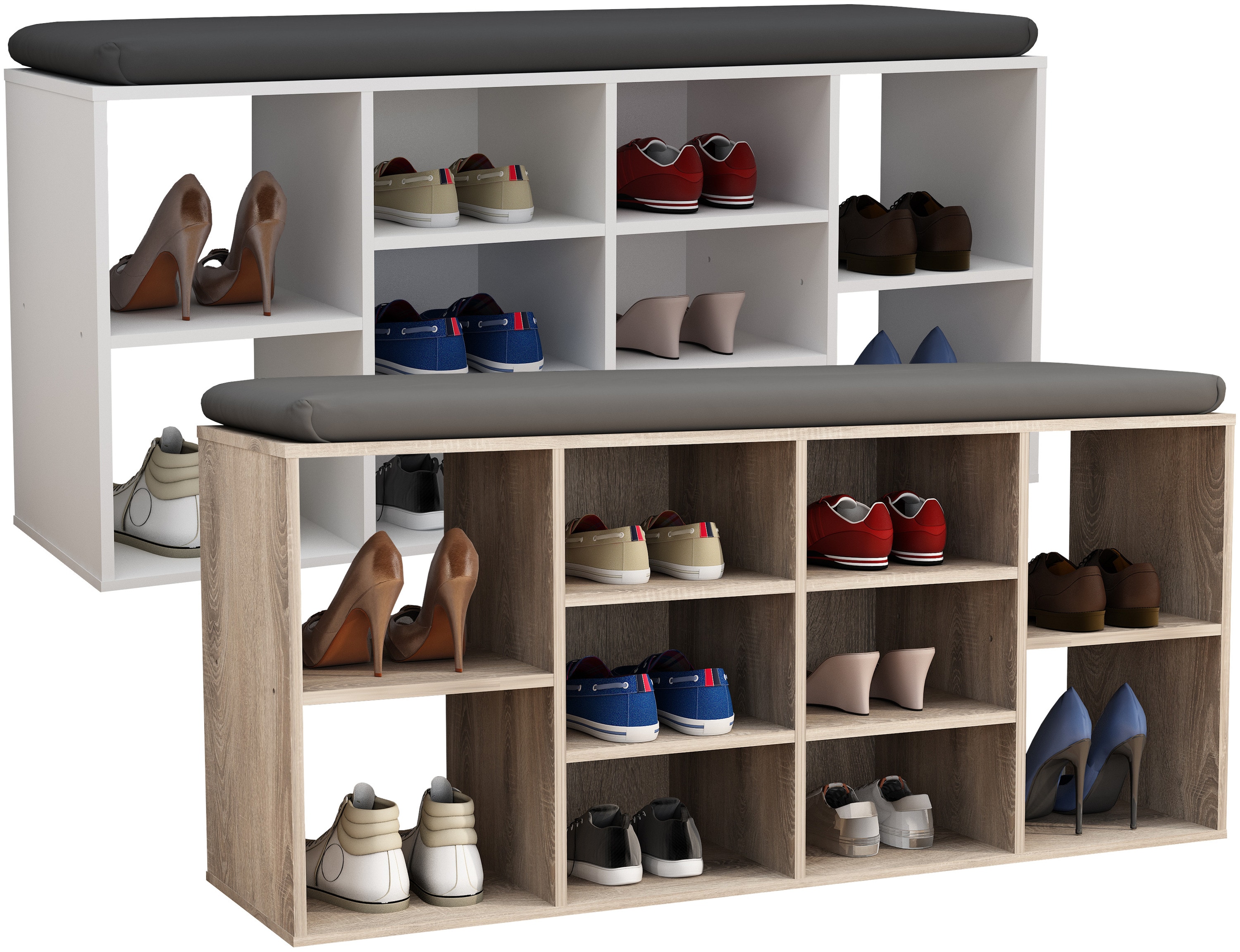 VCM Holz Sitzbank Schuhschrank Schuhregal Schuhkommode Sitzkommode 10 Fächer Hinsol S