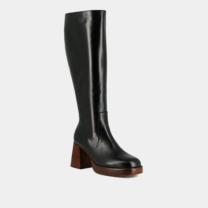 Bottes à plateformes  en cuir vieilli noir taille mollet L