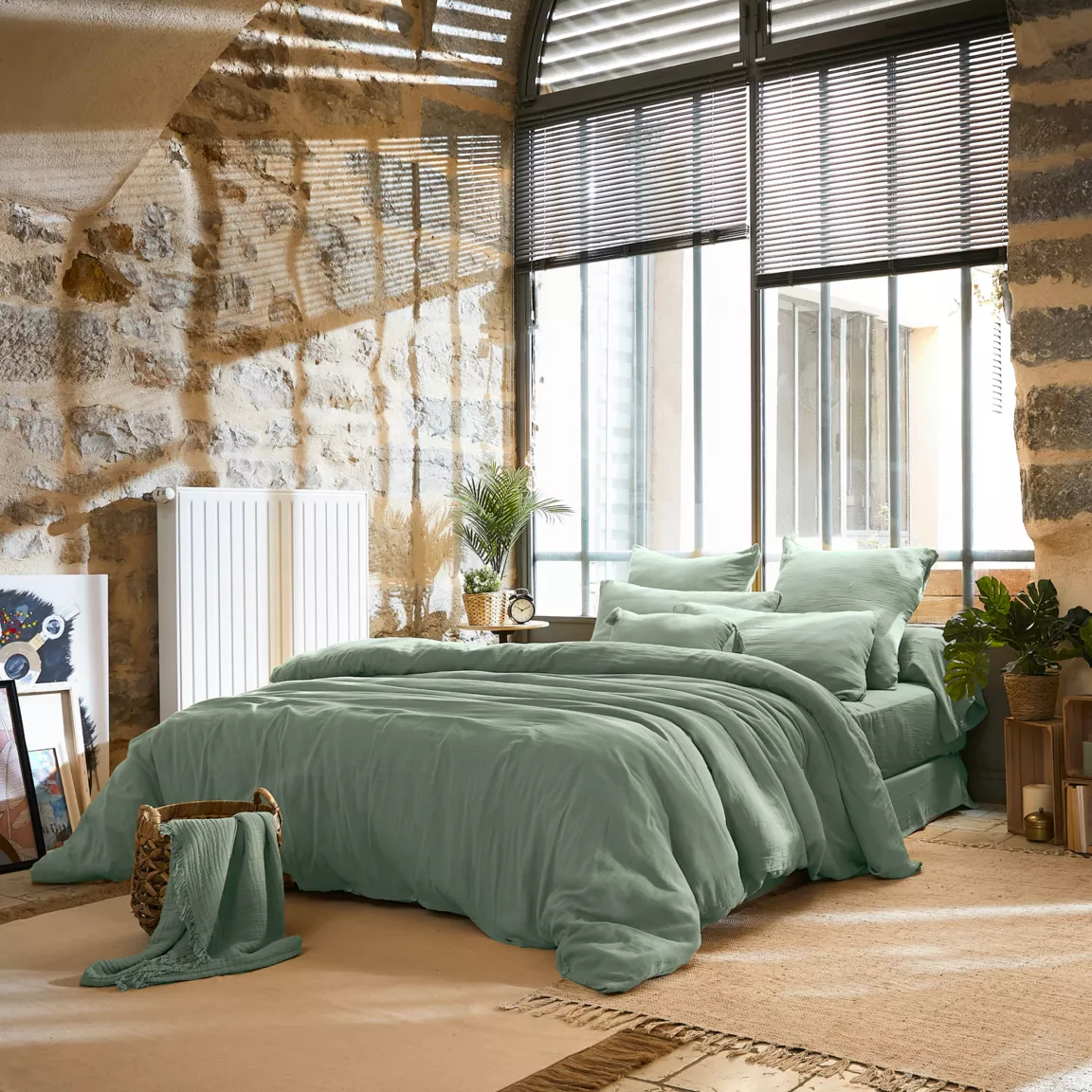 Housse de couette gaze de coton (260 x 240 cm) Gaïa Vert eucalyptus