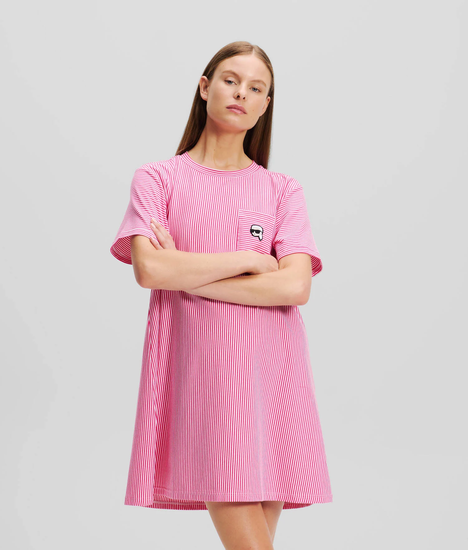 ROBE PYJAMA RAYÉE IKON - Framboise-rayure blanche