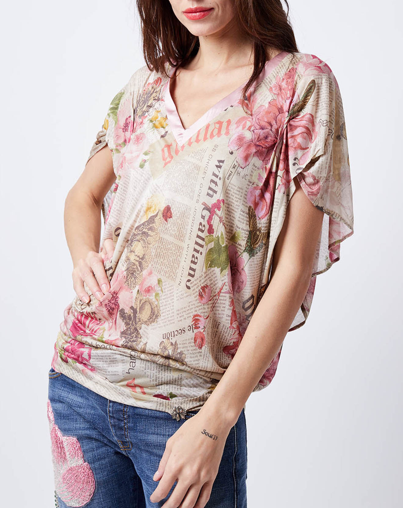 John Galliano Top fluide imprimé bleu/rose