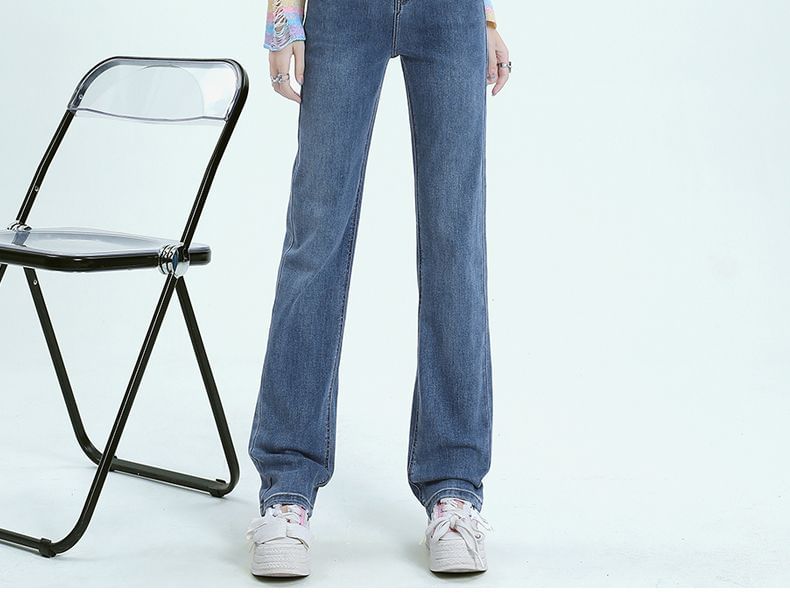 Denimot - High Rise Washed Fleece Lined Straight Leg Jeans (Diverse designs)