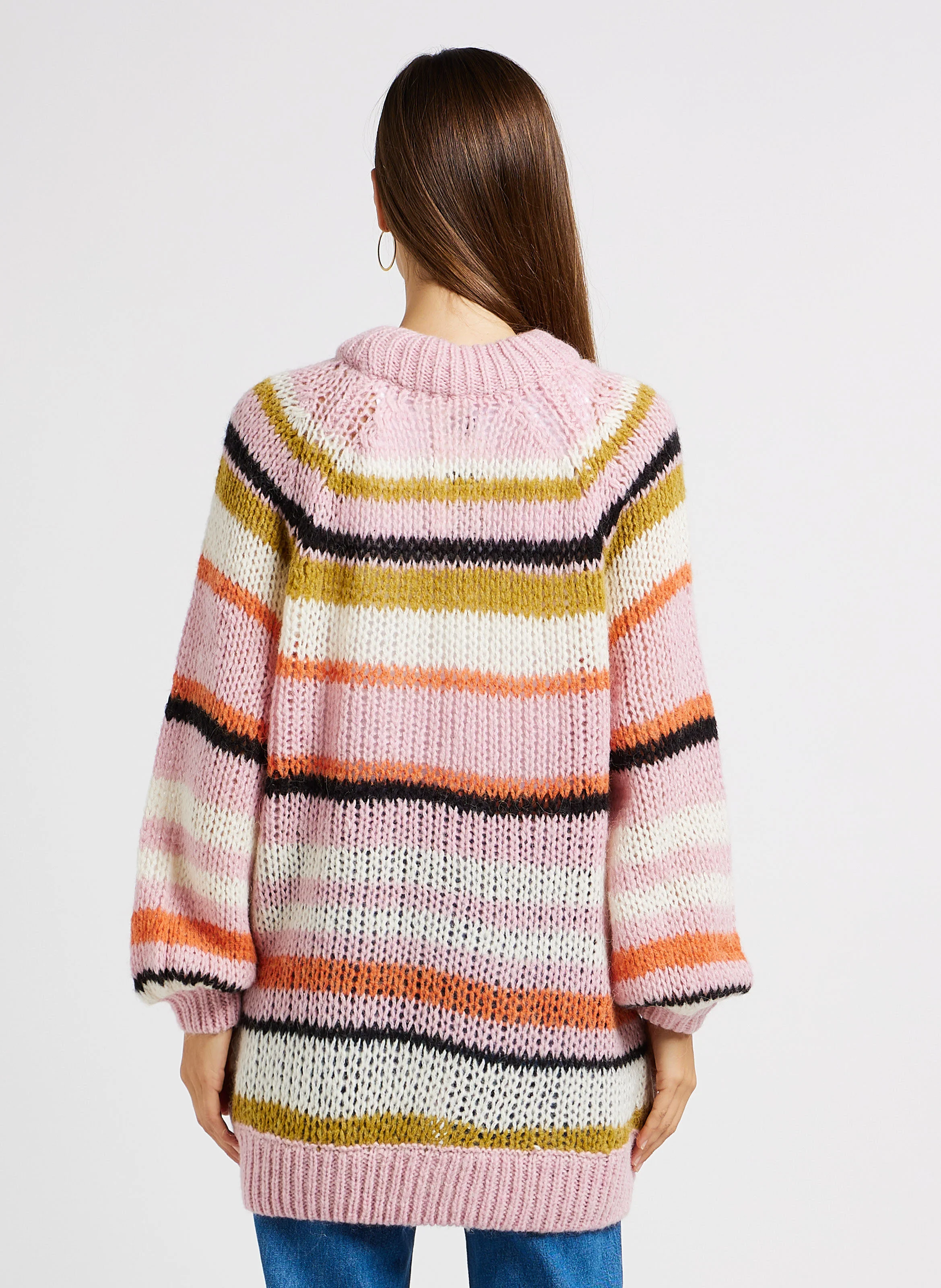 ATHENA - Pull-over long en maille tricotée | Rose