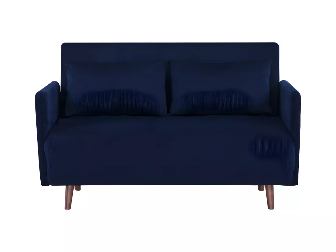 Belushi - Canapé convertible 2 places en velours côtelé L120cm - Bleu marine