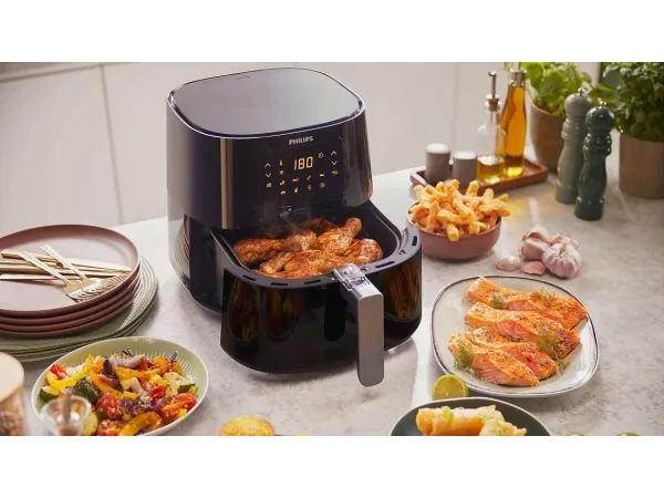 Philips Essential HD9280 Airfryer XL - Varmluftsrister - 6.2 liter - 2000 W - mørk sølv/sort