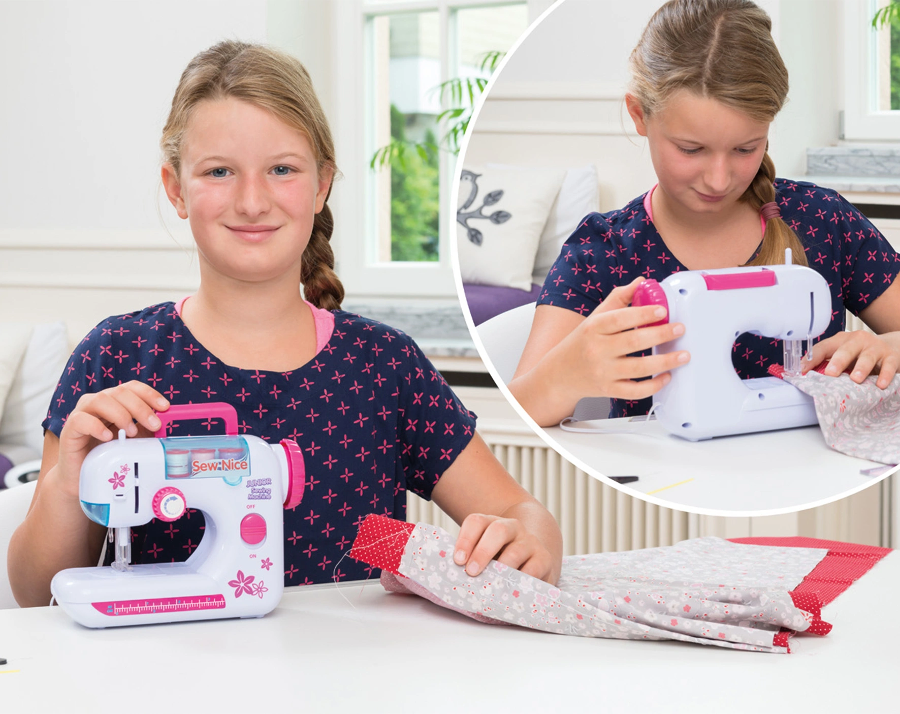 Kinder-Nähmaschine SEWING in weiß/rosa
