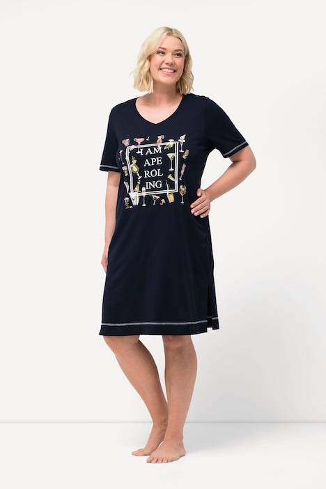 Bigshirt, bedruckt, V-Ausschnitt, Halbarm