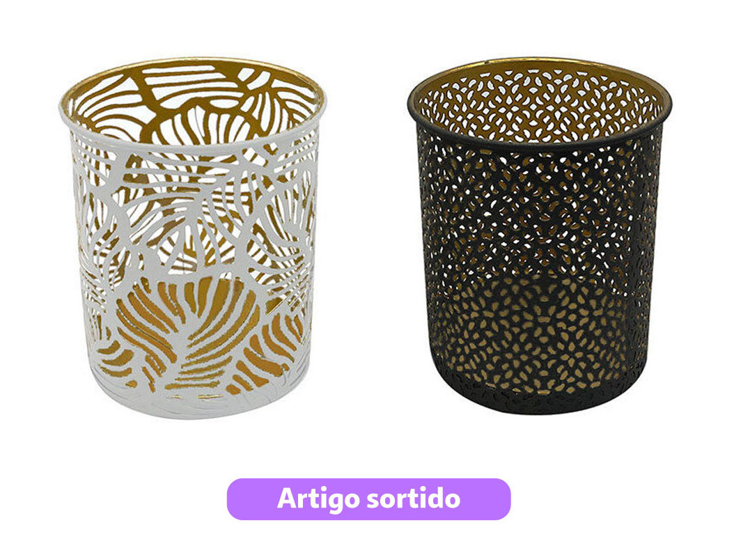 PORTA-VELAS DE METAL ACTUEL BRANCO/PRETO DOURADO