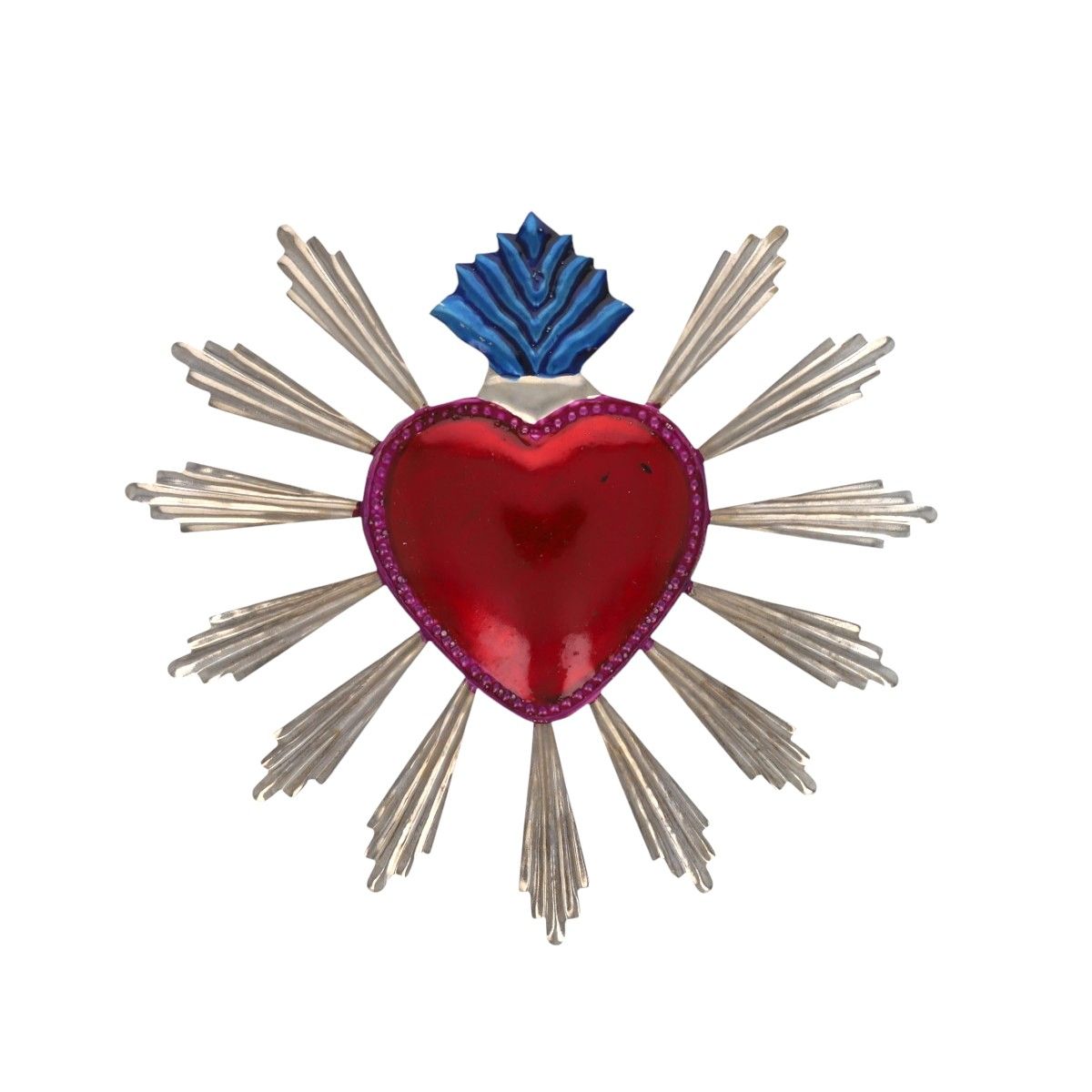 Suspension cœur rayonnant argent rouge et bleu Pondie Chérie