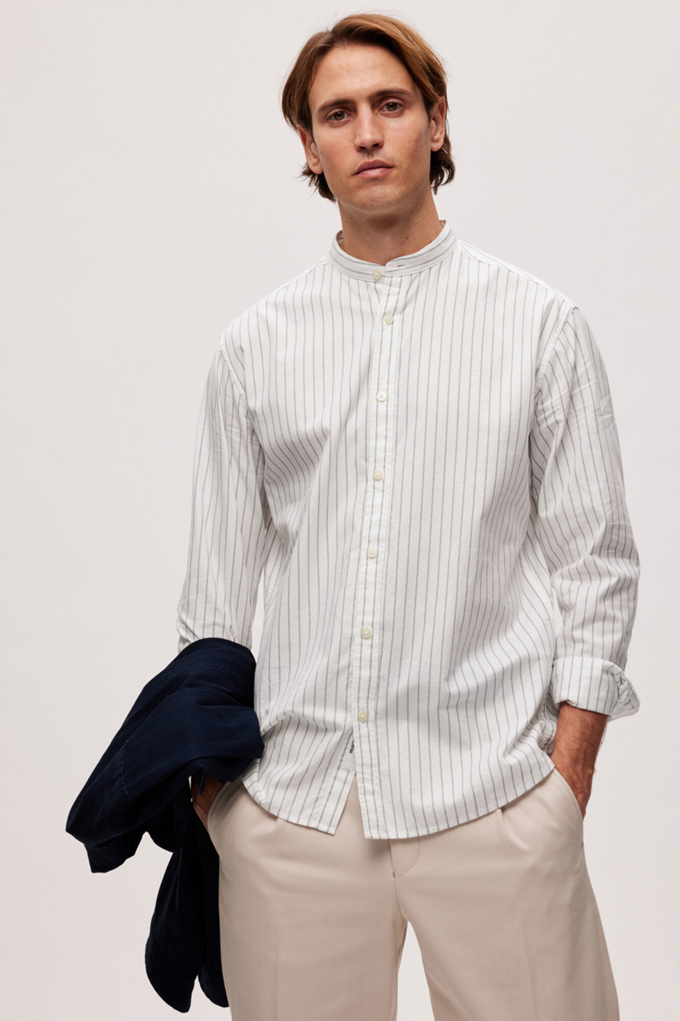 Camisa com gola mandarim, 100% algodão orgânico - Branca