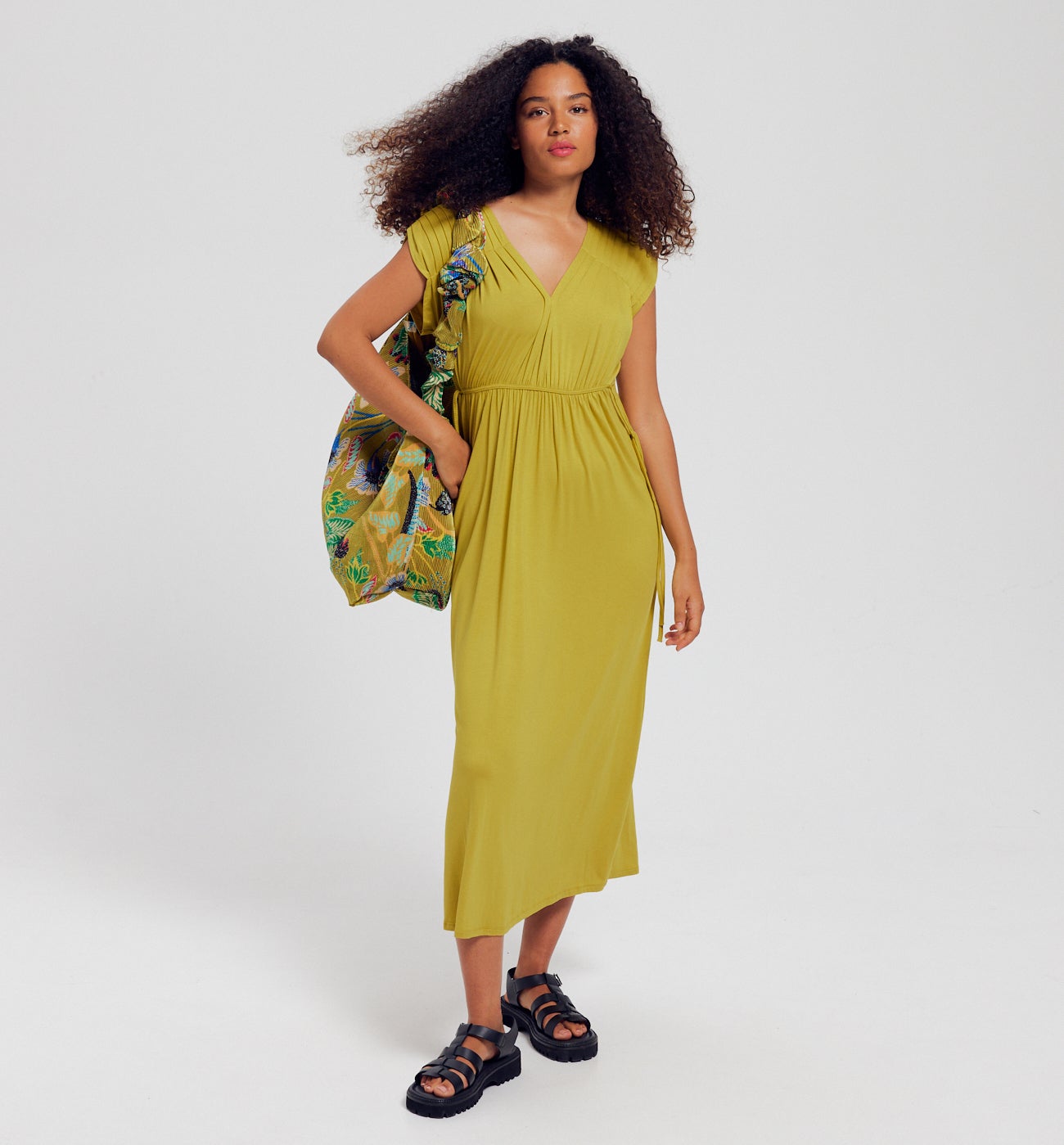 Robe en jersey plissé - Vert anis