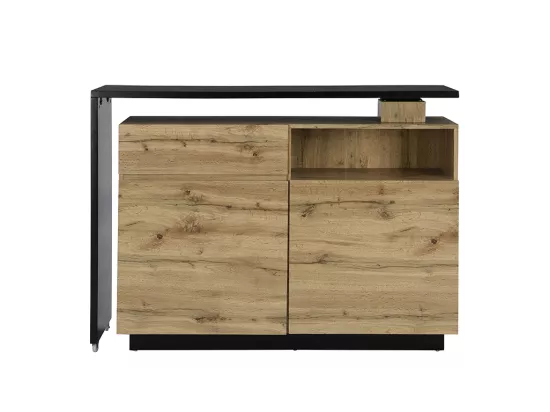 Meuble de bar pivotant avec 2 portes, 1 tiroir et 1 niche en MDF - Naturel et Noir - ELDIR