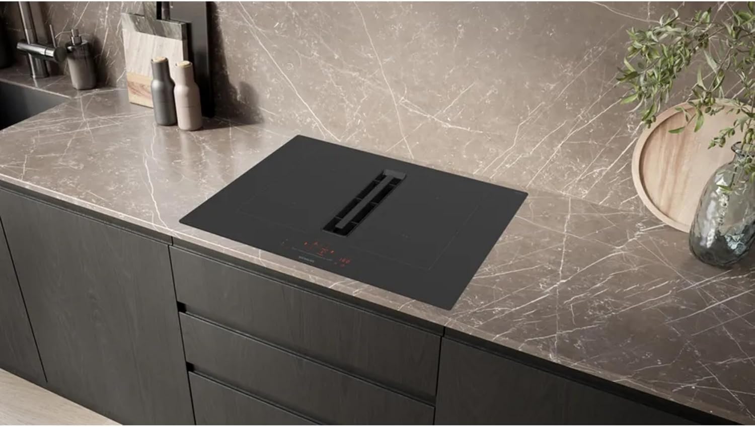 Siemens ED711HQ26E iQ500, Smartes Induktionskochfeld mit Dunstabzug, 70 cm breit, Rahmenlos aufliegend, autarkes Kochfeld, touchSlider, Kombi-Induktion für große Kochfläche, Bratsensor Pro, powerBoost