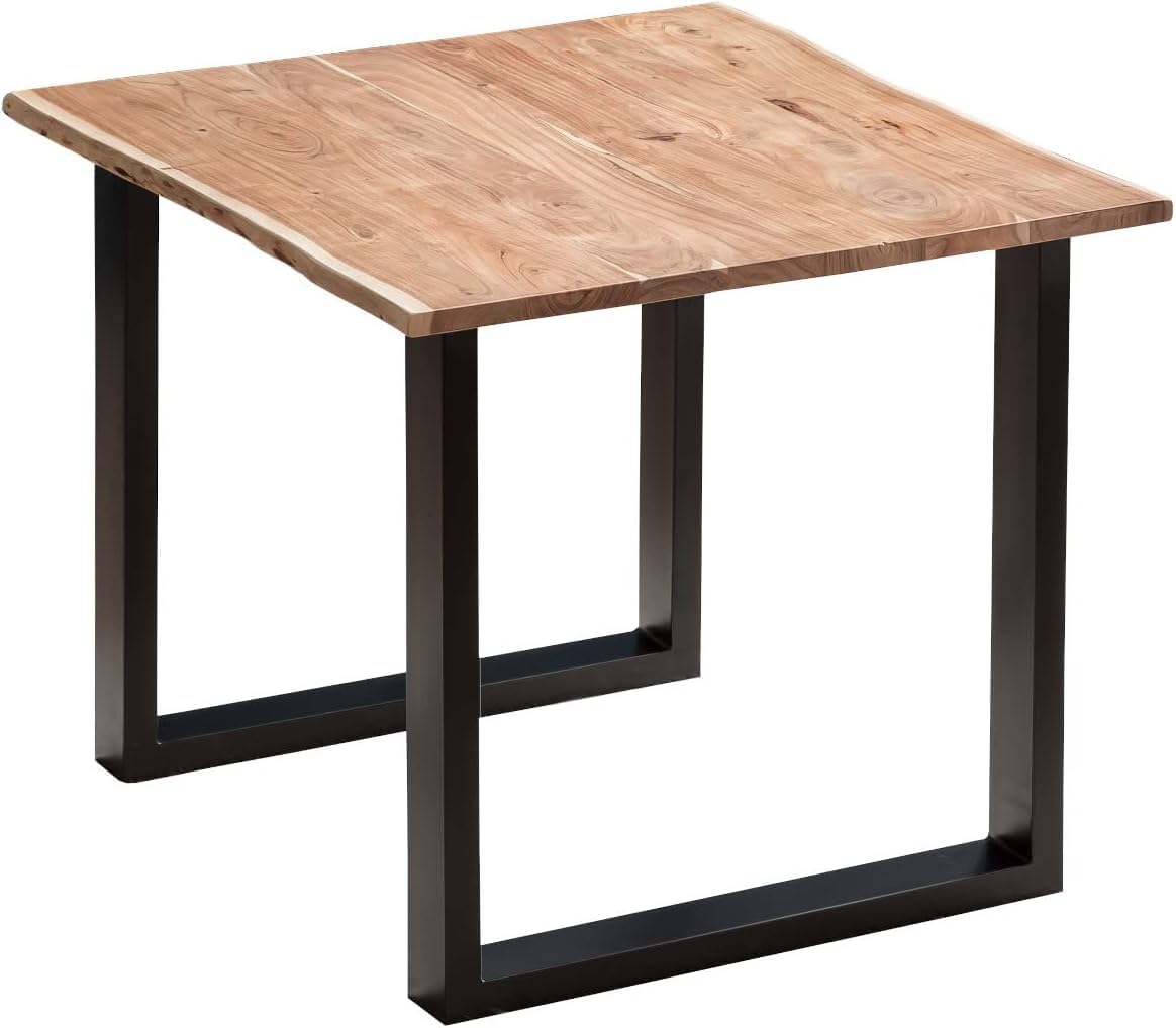 SAM 3-TLG. Essgruppe Quinn | Esstisch mit 2 Stühlen | 80x80 cm | Esstisch mit echter Baumkante | Akazienholz massiv + Naturfarben | U-Gestell Schwarz | 2X Schalenstuhl Grau