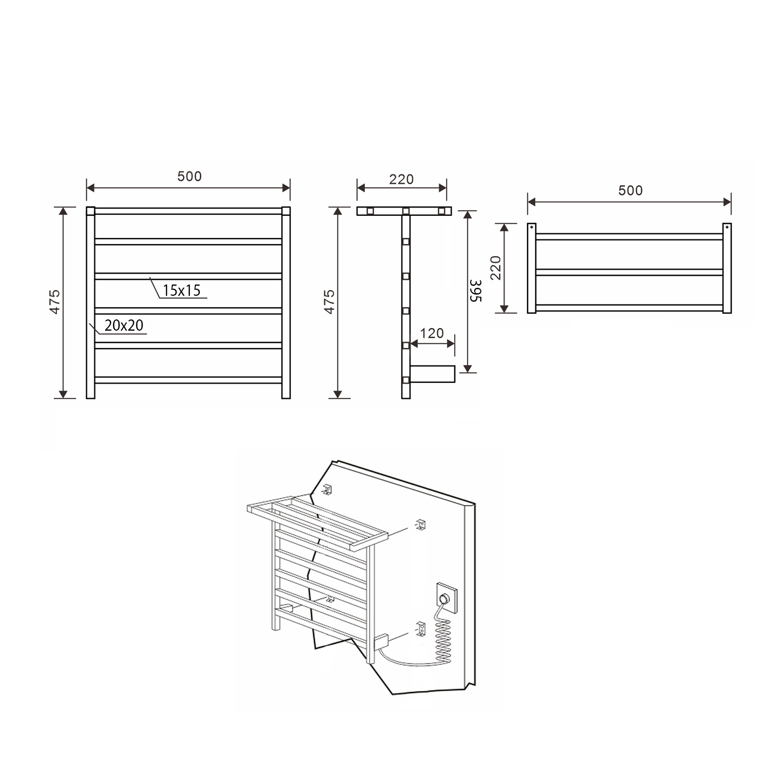 Sapho Elzor elektrische radiator mat zwart 50x47cm 50W