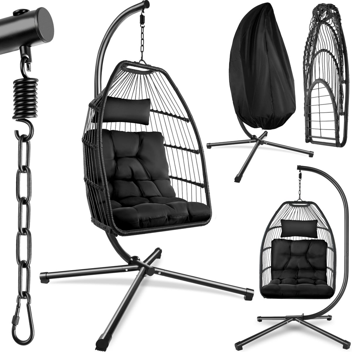 tectake Ariane hangstoel met extra dikke zitting en hoofdkussen inclusief beschermhoes, 98 x 107 x 202 cm