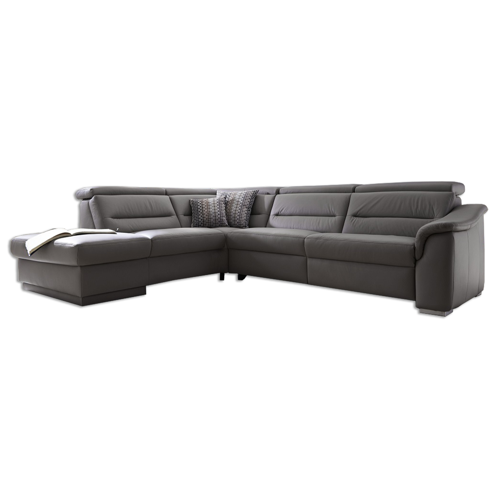 polsterpower Ledersofa - grau - Basismodell - 1,5-Sitzer links
