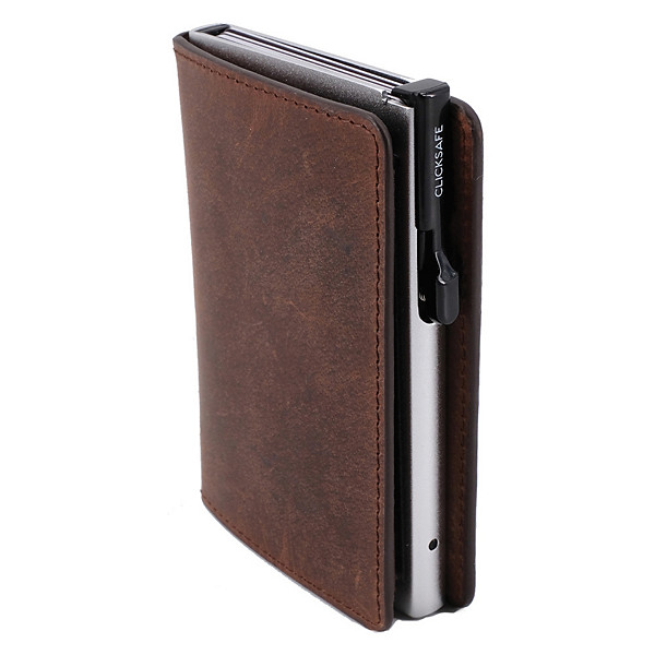 CLICKSAFE Porte-monnaie SLIM avec porte-cartes, marron, cuir nappa