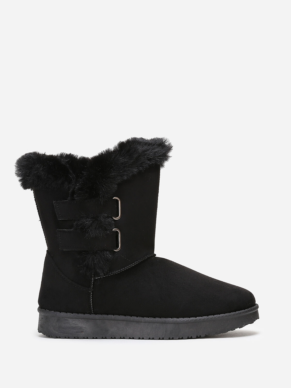 Boots en suédine et fausse fourrure à scratchs- Noir