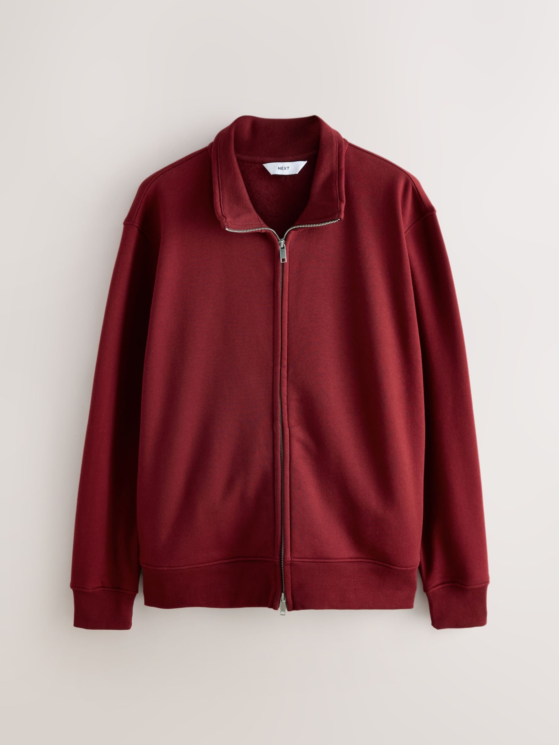 Donkerrood - Cotton Rich Jersey Full Zip Funnel Neck Sweatshirt