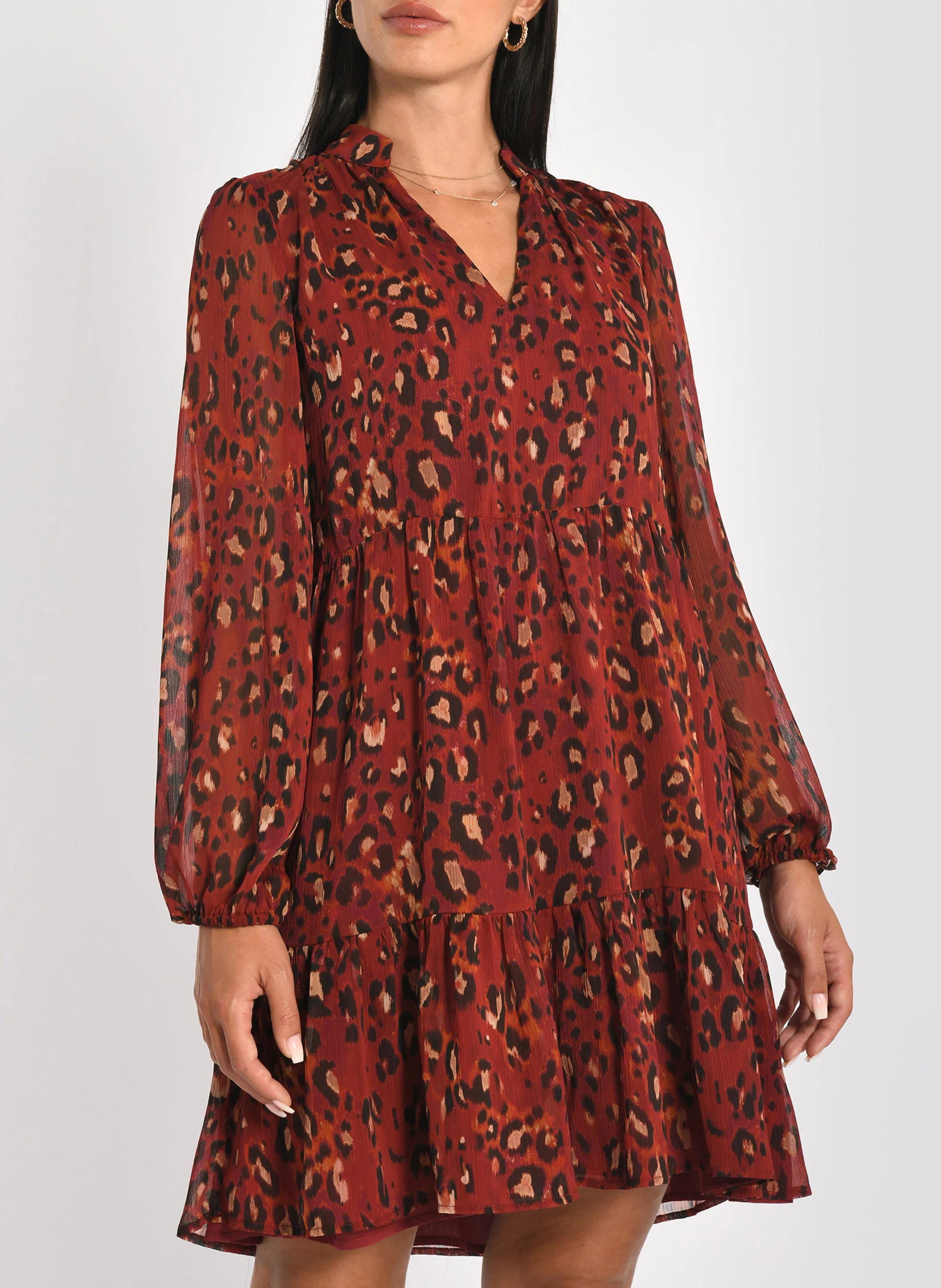 MINA - Robe courte col V| Rouge