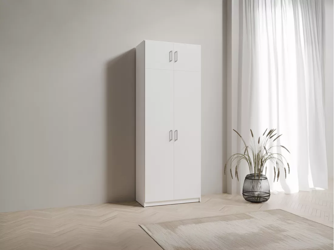 Armoire 2 portes - L92 cm - Blanc + Réhausse - BELOMY
