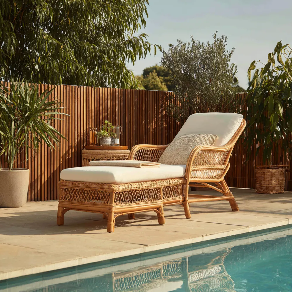 Gartenliege Rattan 200x60x40 cm - Natürliche Farbe - Ergonomisches Des