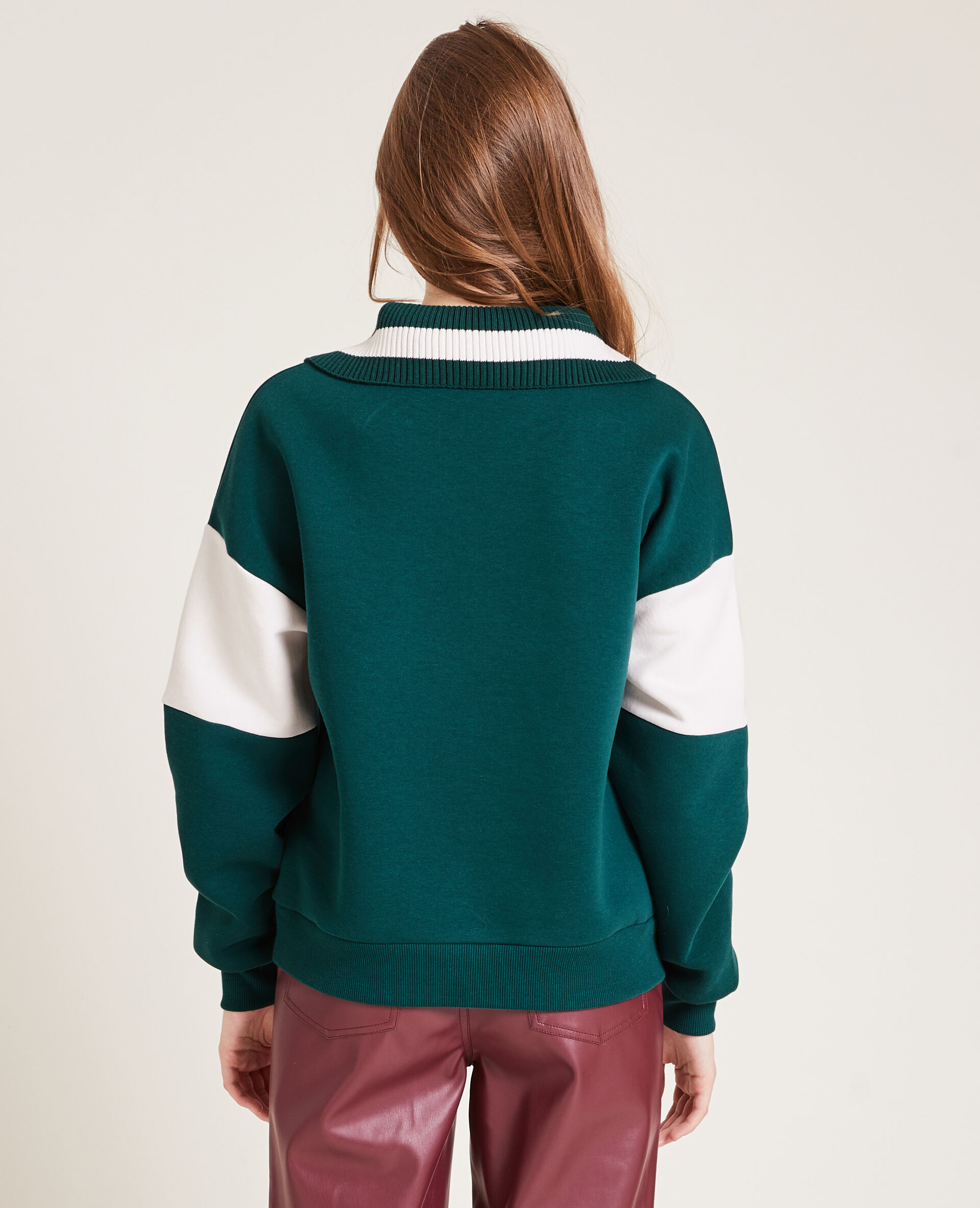 Sweat bi-matière col zippé - Vert