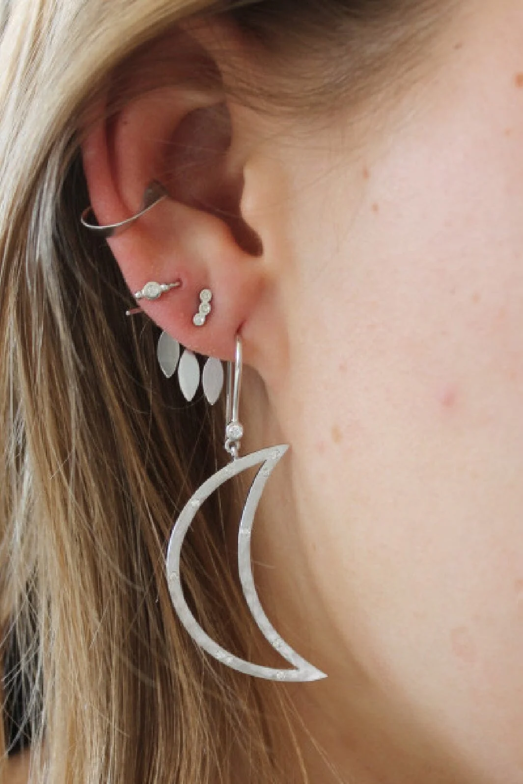Stine A Big Bella Moon With Stones Earring Silver