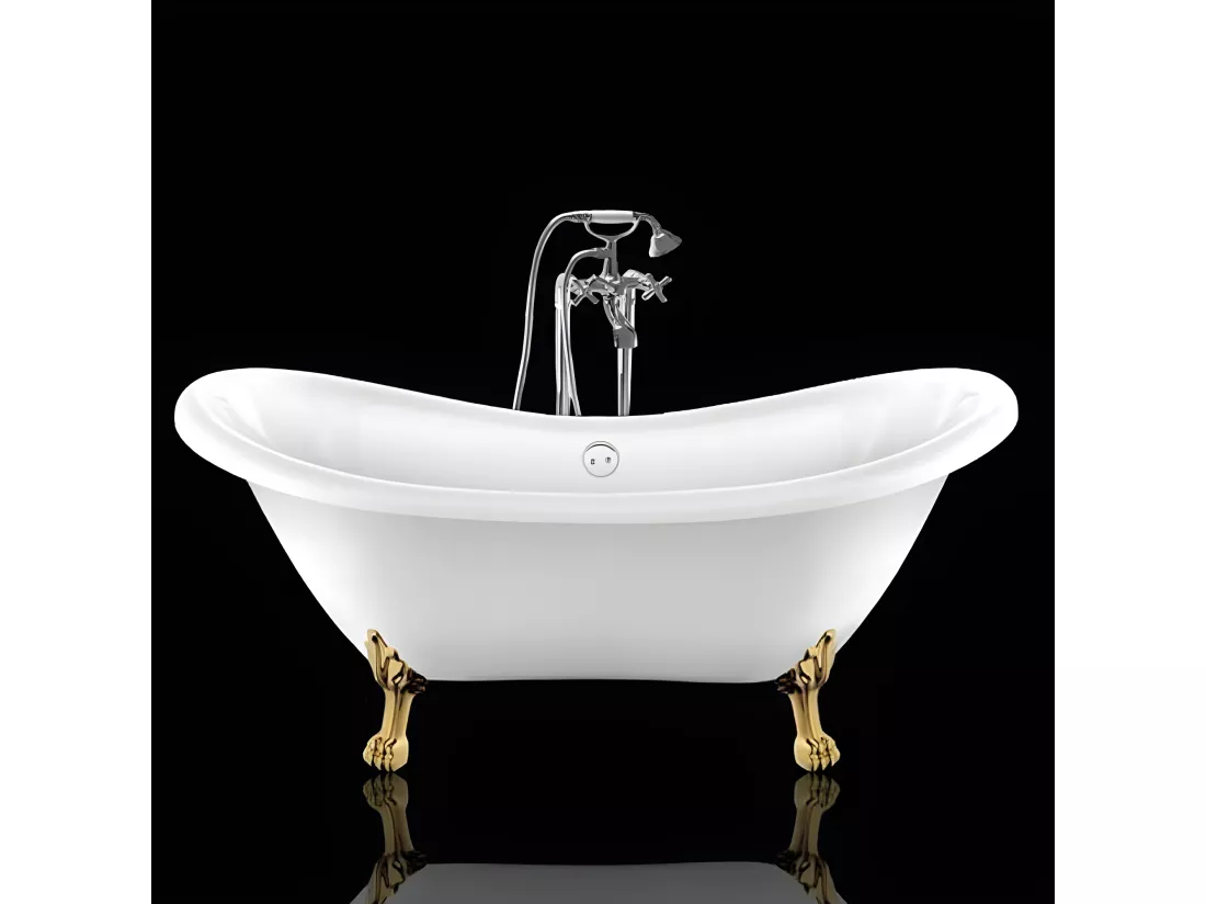 Baignoire ancienne rétro sur pieds DARLINGTON Blanche 175 cm Pieds de Lion Dorés