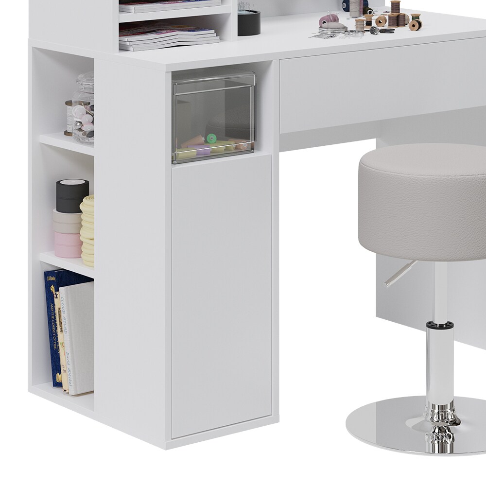 Vicco Schreibtisch, Weiß, 2 Teile, mit Hocker