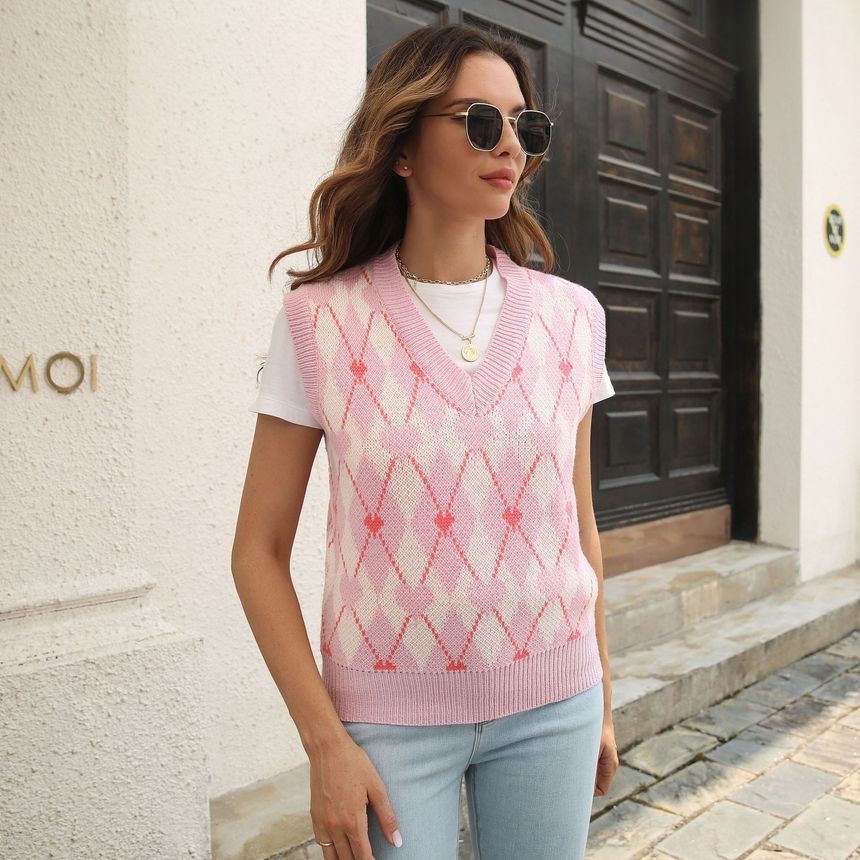 Caranello - V-hals hart Argyle trui vest