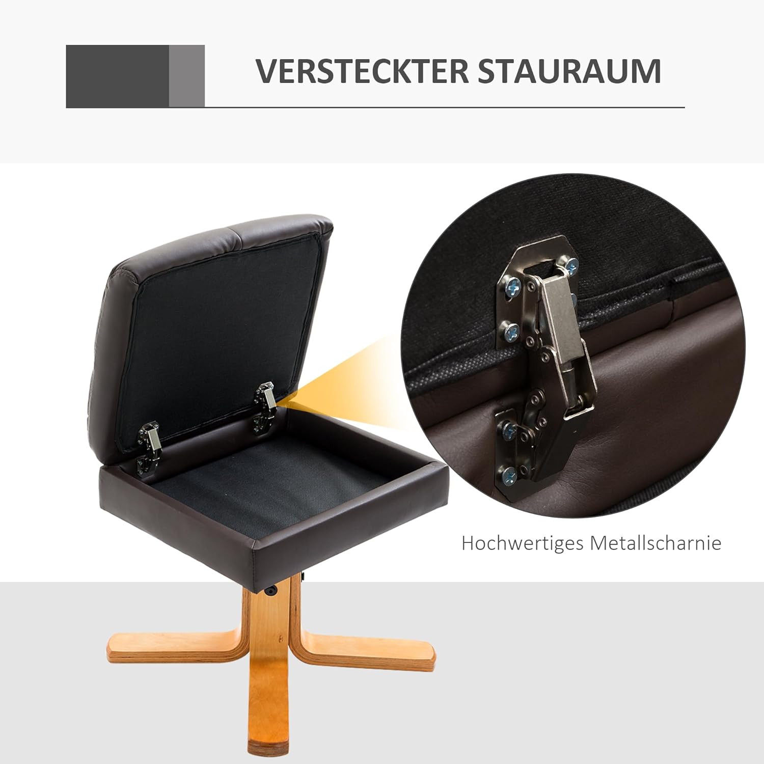HOMCOM Relaxsessel mit Hocker, Stauraum, Gepolstert Fernsehsessel mit Liegefunktion, 360° Drehbar TV-Sessel für Schlafzimmer, Wohnzimmer, Kunstleder, Braun
