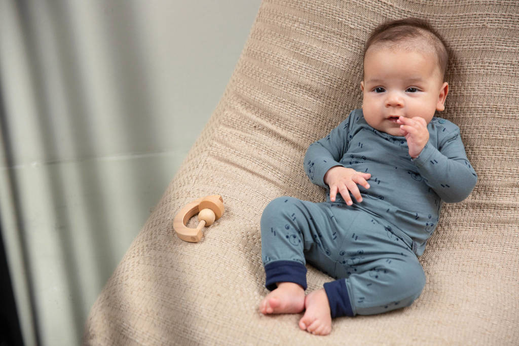 Dirkje baby longsleeve met katoen grijsgroen/donkerblauw