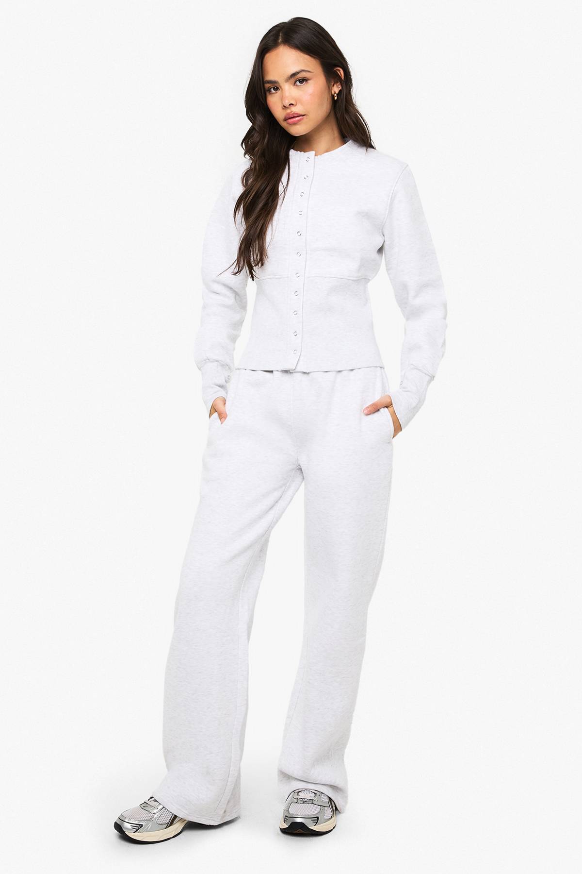 boohoo Ensemble Survêtement Sweat Bomber Ourlet Profond À Boutons-pression