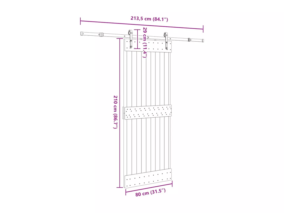 Porte coulissante et kit de quincaillerie 80x210 cm pin massif