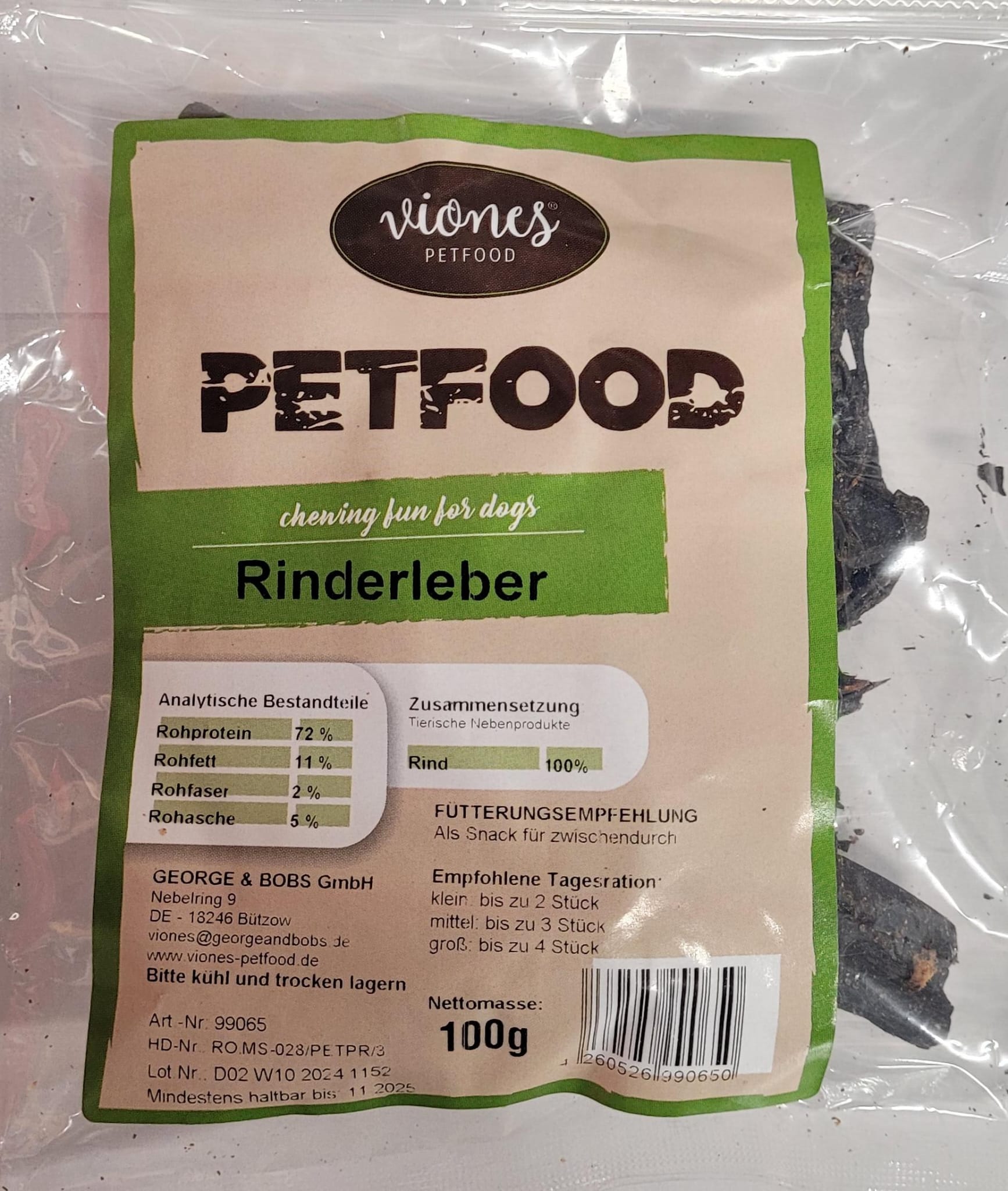 Hundesnack Rinderleber 100g MHD:12.8.26
