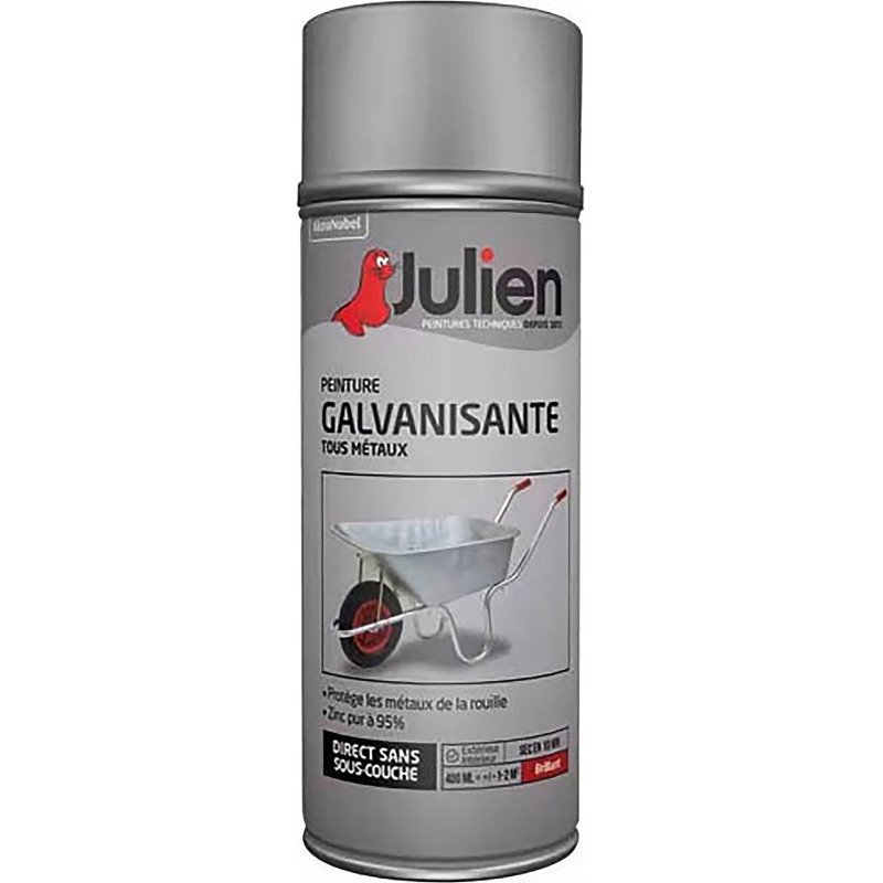 Peinture galvanisante tous métaux Julien - Aérosol de 400 ml, argenté brillant
