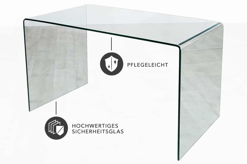 Extravaganter Glas Schreibtisch FANTOME 120cm transparent Esstisch Ganzglastisch