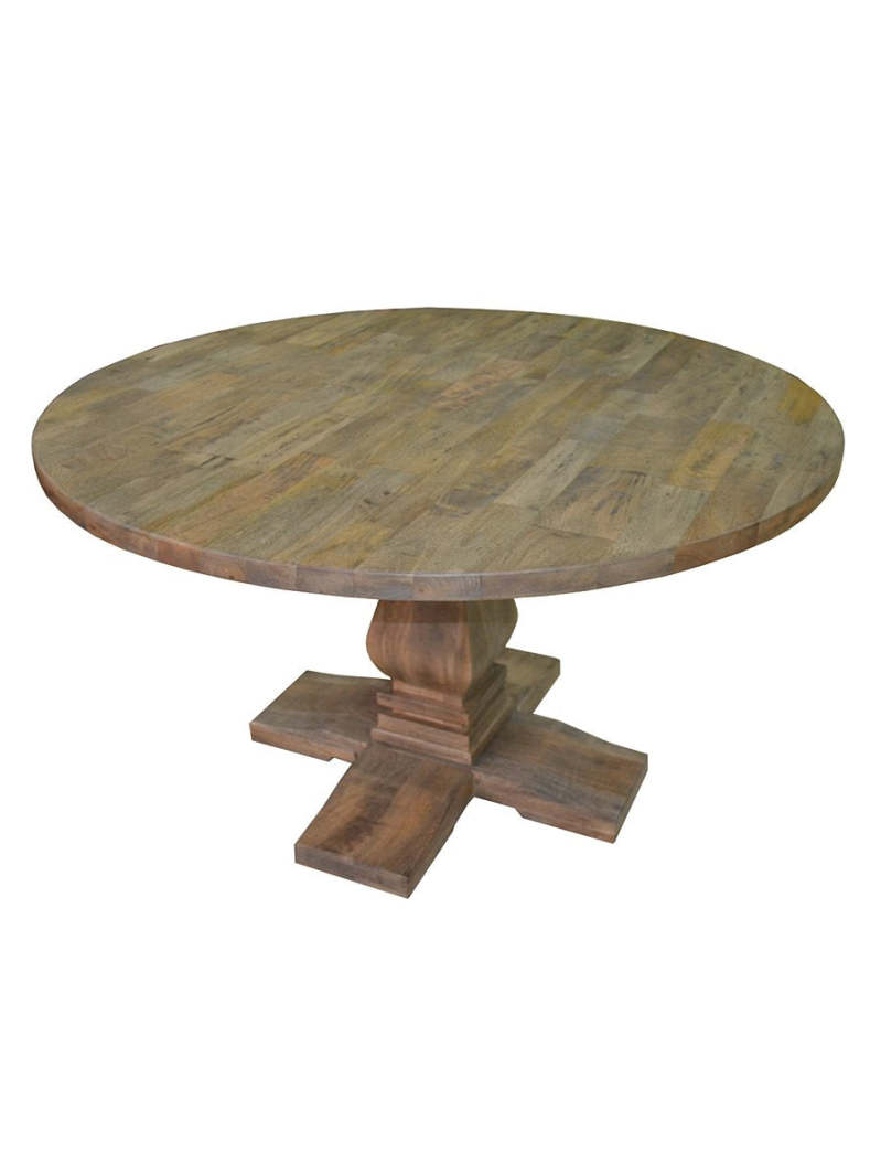 Mesa de jantar redonda de 60 polegadas - acabamento natural envelhecido