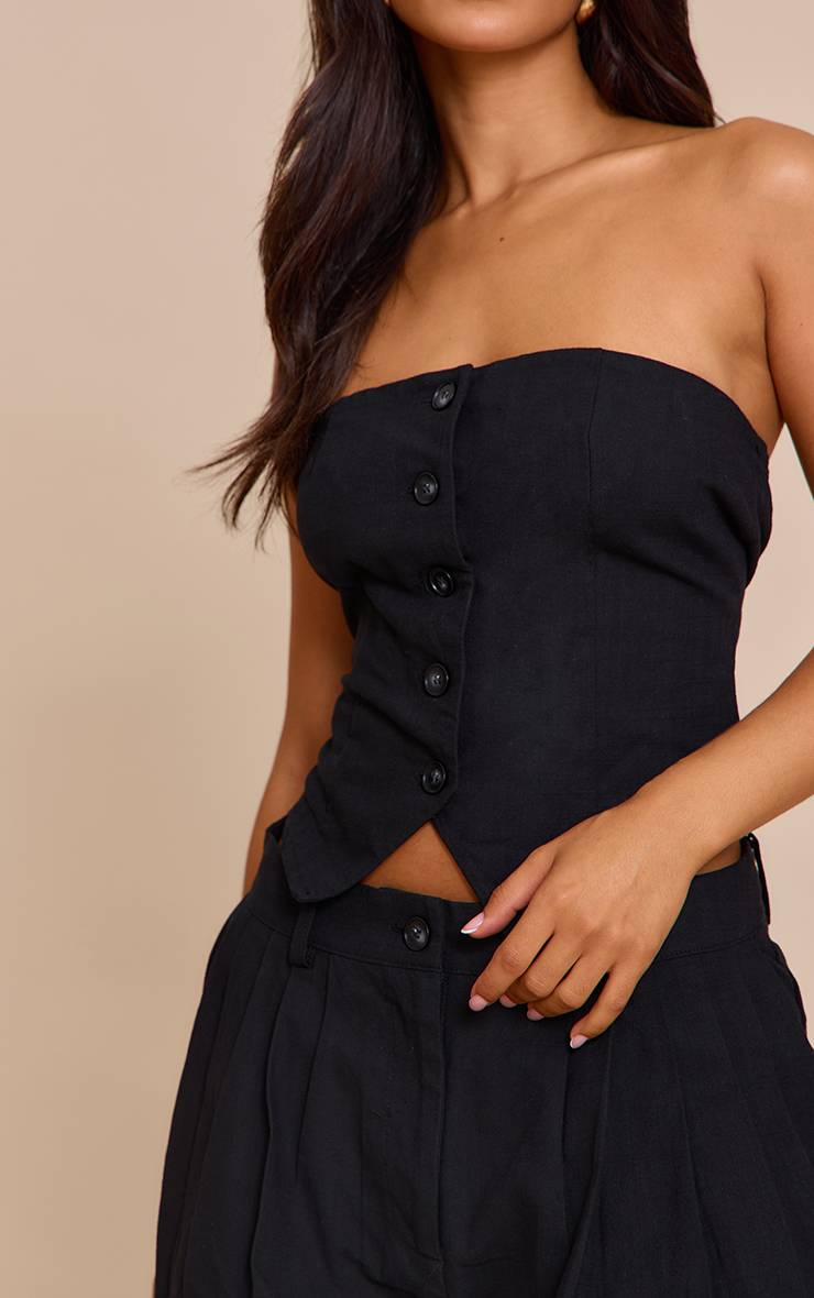 Noir Top Bustier Boutonné Tissé Petite