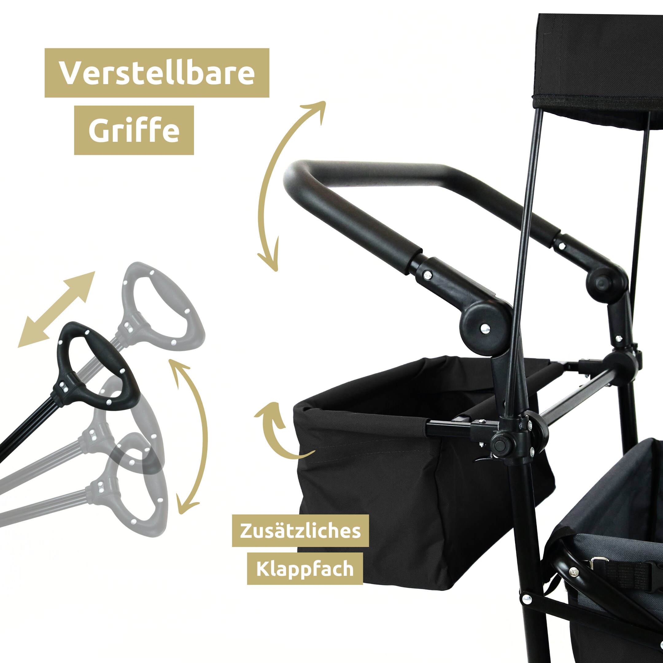 deluxe4home® Bollerwagen | Transportwagen faltbar mit Dach | Schwarz/Grau